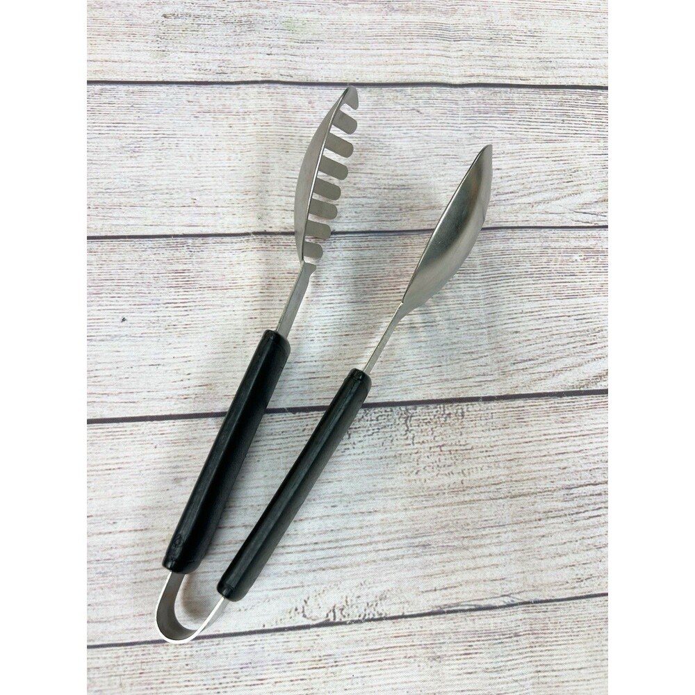 Vintage EKCO Stainless Steel Pasta Server Salad Spoon Server Black Handle